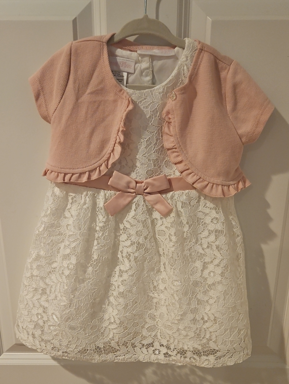 Bonnie Baby Pink and White Lace Dress with Bow